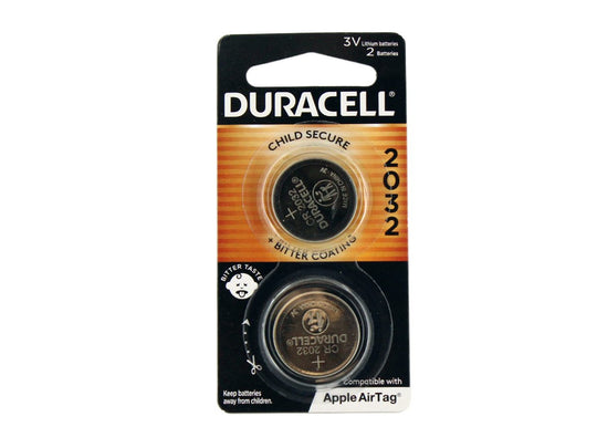 Duracell DL2032 2 Piece Coin Cell Batteries in Retail Card Packaging - Front View