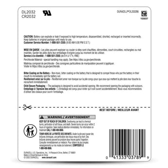Duracell Duralock DL CR2032 (6PK) 225mAh 3V Lithium (LiMNO2) Watch/Electronic Coin Cell Batteries - Case of 36 x Retail Cards