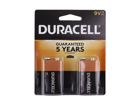 duracell 2 pack of 9v 6LR61 batteries - front of package