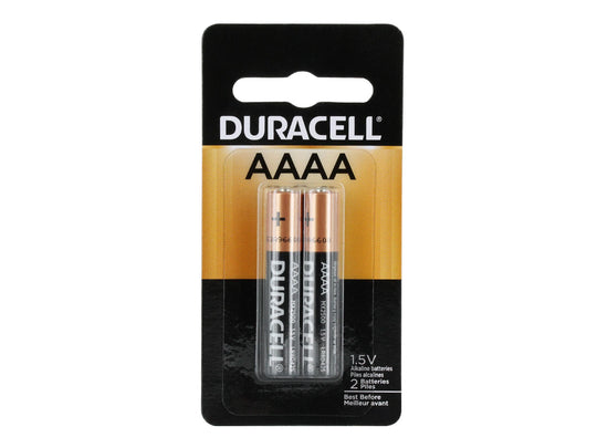 Duracell MX2500-B2 AAAA 1.5V Alkaline Batteries - Front View of 2 Count Blister Pack