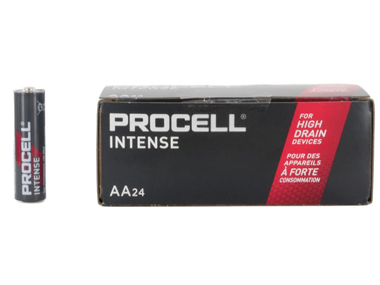 Duracell Procell Intense AA - 24 Count Box Sitting Next to One Battery