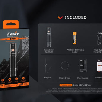 Fenix E35R USB-C Rechargeable LED Flashlight - Luminus SST70 - 3100 Lumens - Includes 1 x 21700