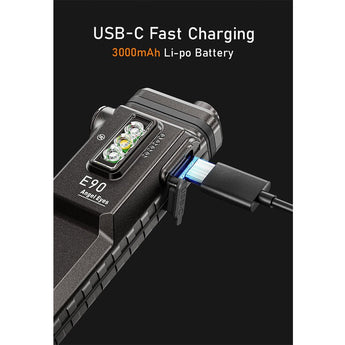 RovyVon Angel Eyes E90 USB-C Rechargeable EDC LED Flashlight - 3500 Lumens - 650nm Red Side Light - 365nm UV Side Light - Uses Built-in 3000mAh Li-ion Battery Pack - Gunmetal