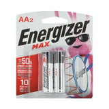 Energizer Max E91-BP-2 AA 1.5V Alkaline Button Top Batteries - 2 Piece Retail Card