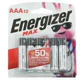 Energizer Max E92-BP-12 AAA 1.5V Alkaline Button Top Batteries - 12 Piece Retail Card