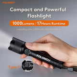 Folomov EDC H4 USB-C Rechargeable LED Flashlight - Nichia NVSW519A - 1000 Lumens - Uses Built-in 2600mAh Li-ion Battery Pack