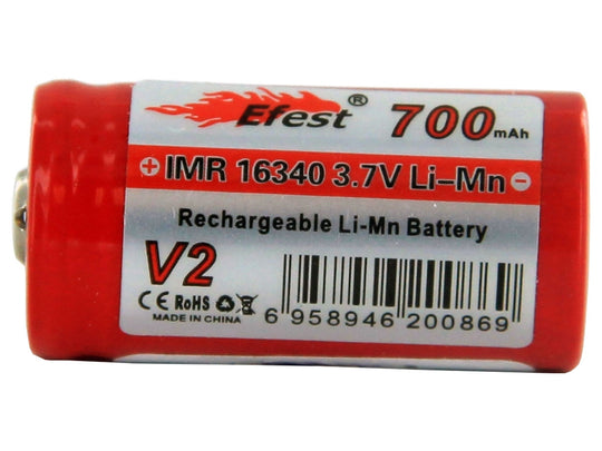Efest 3277 IMR 16340 700mAh 3.7V Unprotected Lithium Manganese (LiMn2O4) Button Top Battery - Boxed