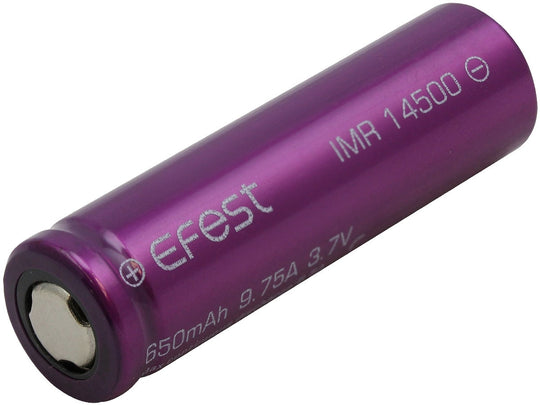 Efest Purple 4341 IMR 14500 650mAh 3.7V Unprotected High-Drain 9.75A Lithium Manganese (LiMn2O4) Flat Top Battery - Boxed