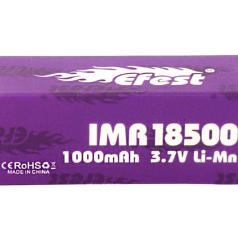 Efest Purple 4340 IMR 18500 1000mAh 3.7V Unprotected High-Drain 15A Lithium Manganese (LiMn2O4) Flat Top Battery - Boxed