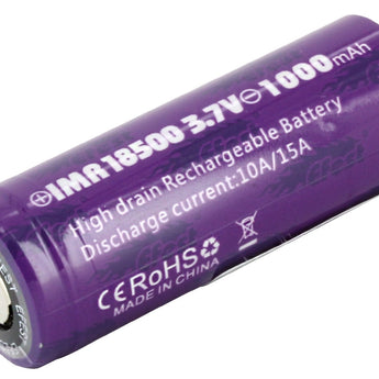 Efest Purple 4340 IMR 18500 1000mAh 3.7V Unprotected High-Drain 15A Lithium Manganese (LiMn2O4) Flat Top Battery - Boxed