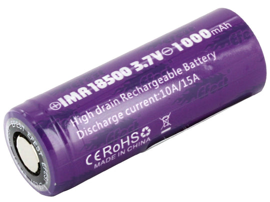 Efest Purple 4340 IMR 18500 1000mAh 3.7V Unprotected High-Drain 15A Lithium Manganese (LiMn2O4) Flat Top Battery - Boxed