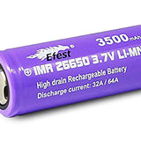 Efest Purple 4212 IMR 26650 3500mAh 3.7V Unprotected High-Drain 64A Lithium Manganese (LiMn2O4) Flat Top Battery - Boxed