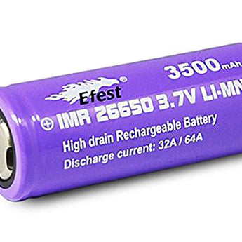 Efest Purple 4212 IMR 26650 3500mAh 3.7V Unprotected High-Drain 64A Lithium Manganese (LiMn2O4) Flat Top Battery - Boxed