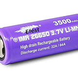 Efest Purple 4212 IMR 26650 3500mAh 3.7V Unprotected High-Drain 64A Lithium Manganese (LiMn2O4) Flat Top Battery - Boxed