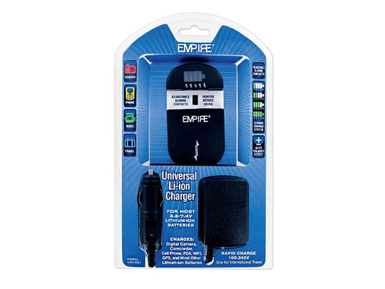 Empire 3.6V-7.4V 1-Channel Lithium-Ion (Li-Ion) /Lithium-Polymer (Li-Poly) Universal Battery Charger - Sliding Connectors - LCD Display