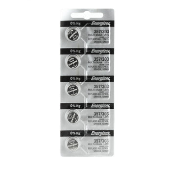 Energizer 357/303 150mAh 1.55V Silver Oxide Coin Cell Battery (D303, D357, D303/357, GS13, 228, 357, 280-62, 76A) - 1 Piece Tear Strip, Sold Individually