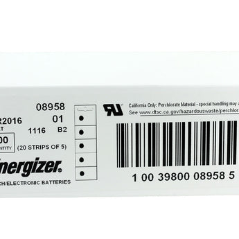 Energizer ECR2016 100mAh 3V Lithium Primary (LiMNO2) Coin Cell Battery - 1 Piece Tear Strip, Sold Individually