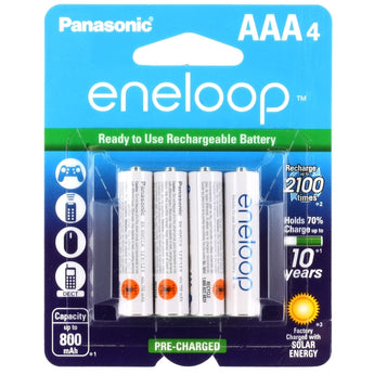 Panasonic Eneloop BK-4MCCA-4BA AAA 800mAh 1.2V Low Self Discharge Nickel Metal Hydride (NiMH) Button Top Batteries - 4 Pack Retail Card