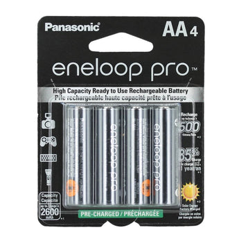 Panasonic Eneloop Pro BK-3HCCA-4BA AA 2550mAh 1.2V Low Self Discharge Nickel Metal Hydride (NiMH) Button Top Batteries - 4 Pack Retail Card