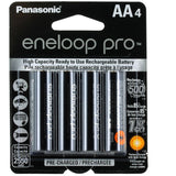 Panasonic Eneloop Pro BK-3HCCA-4BA AA 2550mAh 1.2V Low Self Discharge Nickel Metal Hydride (NiMH) Button Top Batteries - 4 Pack Retail Card