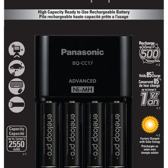 Panasonic Eneloop Pro 4-Position Charger with 4 x 2550mAh NiMH Low Self Discharge AA Batteries (K-KJ17KHCA4A)