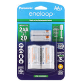 Panasonic Eneloop K-KJS1MCA-2BA AA 2000mAh 1.2V Low Self Discharge Nickel Metal Hydride (NiMH) Button Top Batteries with D Cell Spacers - 2 Pack Retail Card