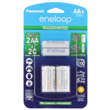 Panasonic Eneloop K-KJS2MCA-2BA AA 2000mAh 1.2V Low Self Discharge Nickel Metal Hydride (NiMH) Button Top Batteries with C Cell Spacers - 2 Pack Retail Card