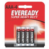 Energizer Eveready Super Heavy Duty 1212-SW-4 AAA 540mAh 1.5V Zinc Carbon Button Top Batteries - 4 Piece Retail Card