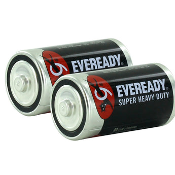 Energizer Eveready Super Heavy Duty 1250-SW-2 D-cell 8000mAh 1.5V Zinc Carbon Button Top Batteries - 2 Piece Retail Card
