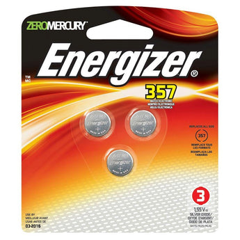 Energizer 1.5V 357 Silver Oxide Watch Batteries -3 Pack Blister Wide Card - Zero Mercury (357BPZ-3)
