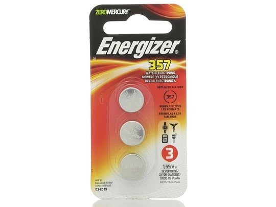 Energizer 357/303 148mAh 1.55V Silver Oxide Coin Cell Batteries (357BPZ-3N) - 3 Pack Blister Card - Mercury Free