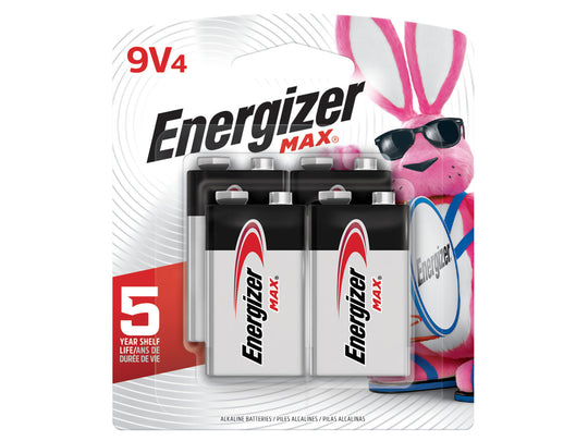 Energizer Max 522BP-4 9V Alkaline Battery with Snap Connector - 4 Piece Family Pack