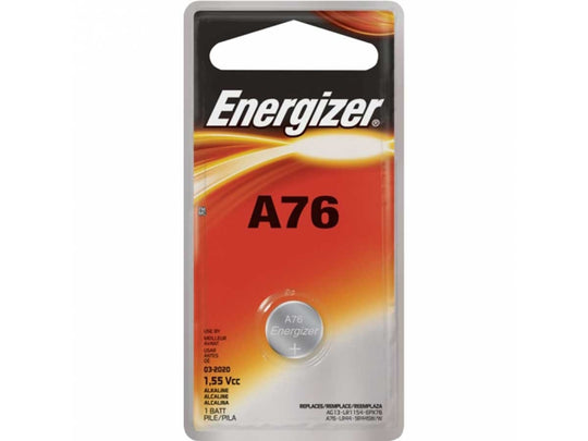 1 Energizer A76 Battery in Retail Card Packaging - Front View