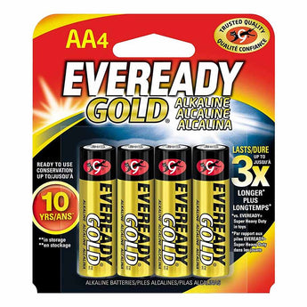 Energizer Eveready Gold A91-BP-4 AA 1.5V Alkaline Button Top Batteries - 4 Piece Retail Card