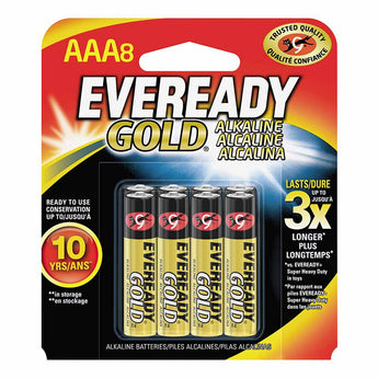 Energizer Eveready Gold A92-BP-8 AAA 1.5V Alkaline Button Top Batteries - 8 Piece Retail Card