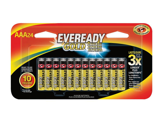 Energizer Eveready Gold A92-BP-24 AAA 1.5V Alkaline Button Top Batteries - 24 Piece Retail Card