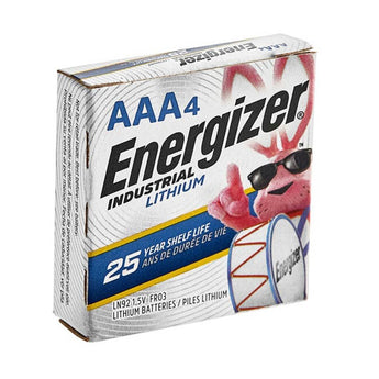 Energizer Industrial Lithium LN92 AAA 1250mAh 1.5V High Energy 1.5A Lithium (LiFeS2) Button Top Battery - 4 Pack Box
