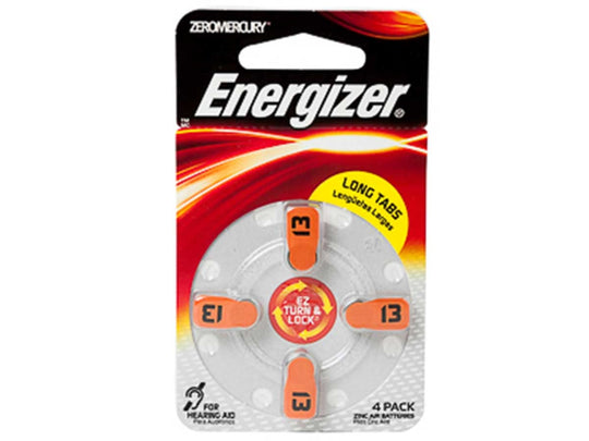 Energizer EZ Turn & Lock Size 13 280mAh 1.4V Zinc Air Hearing Aid Batteries - 4 Count Blister Pack - Mercury Free (AZ13DPA4)