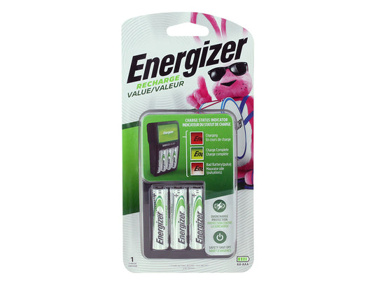 Energizer 4 Bay Value Charger for AA or AAA NiMH Batteries - Includes 4 x AA NiMH Batteries (CHVCMWB-4)