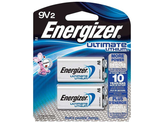 Energizer Ultimate L522-BP-2 9V Lithium Primary (LiMNO2) Battery with Snap Connector - 2 Piece Retail Card