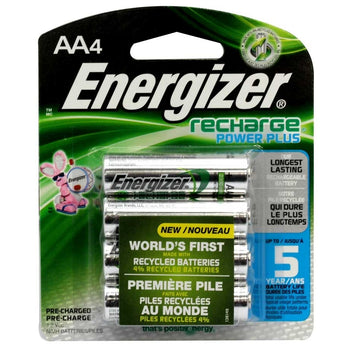 Energizer Recharge NH15-BP-4 AA 2300mAh 1.2V Nickel Metal Hydride (NiMH) Button Top Batteries - 4 Pack Retail Card