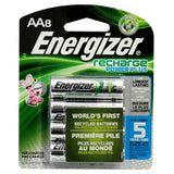 Energizer Recharge NH15-BP-8 AA 2300mAh 1.2V Nickel Metal Hydride (NiMH) Button Top Batteries - 8 Pack Retail Card