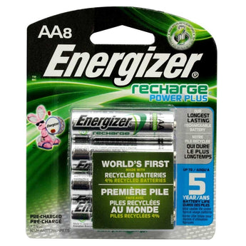 Energizer Recharge NH15-BP-8 AA 2300mAh 1.2V Nickel Metal Hydride (NiMH) Button Top Batteries - 8 Pack Retail Card