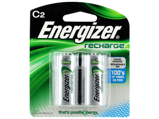 Energizer Recharge NH35-BP-2 C-cell 2500mAh 1.2V Nickel Metal Hydride (NiMH) Button Top Batteries - 2 Piece Retail Card