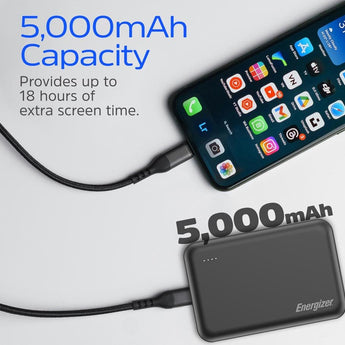 Energizer QM5005 5000mAh Magnetic Wireless Charging Power Bank Informational Slide - 5,000 mAh Capacity