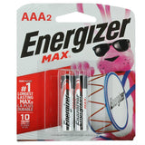 Energizer Max E92-BP-2 AAA 1.5V Alkaline Button Top Batteries - 2 Piece Retail Card