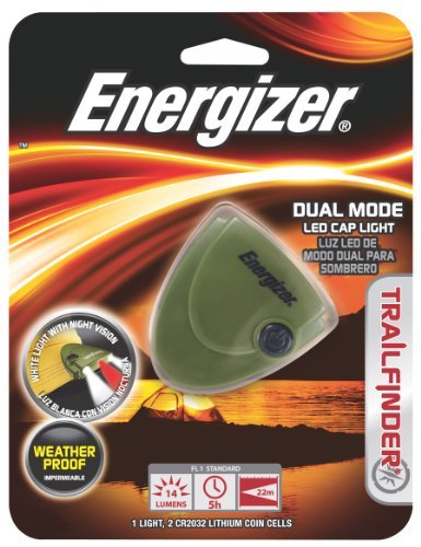 Energizer TrailFinder Cap Light - 14 Lumens - Uses 2 x CR2032s - Green (TFCAPR2B)