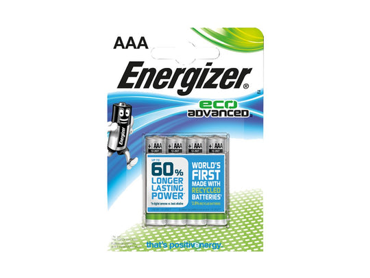 Energizer EcoAdvanced XR92-BP-4 AAA 1.5V Recycled Alkaline Button Top Batteries - 4 Pack Retail Card