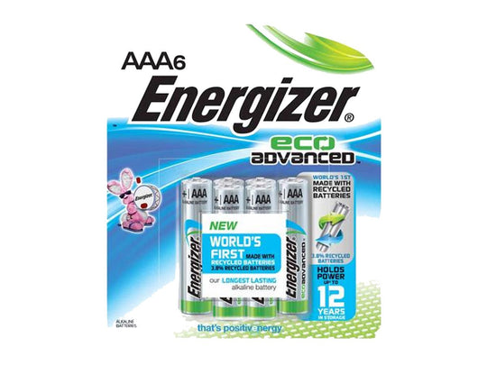 Energizer EcoAdvanced XR92-BP-6 AAA 1.5V Recycled Alkaline Button Top Batteries - 6 Pack Retail Card