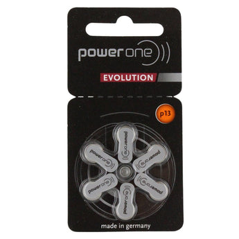 PowerOne Evolution P13 (6PK) Size 13 1.45V Zinc Air Orange Hearing Aid Batteries - 6 Pack Retail Card